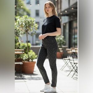 Chic Dark Grey/Black Leopard Print Slim Leg Trousers Size 16